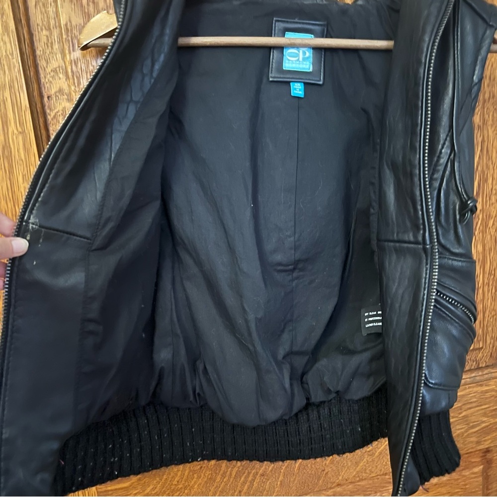 Barney’s New York CO-OP Leather Black Vest XS Hooded Zip Up Biker Moto Punk - Picture 12 of 12